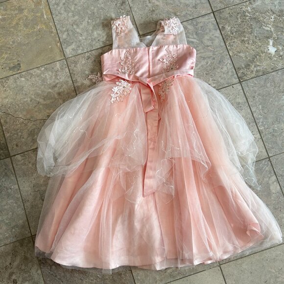 150 Girls Pink Princess Flower Girl Dress Tulle Layers Satin Bodice Pearls Fancy - Picture 5 of 7